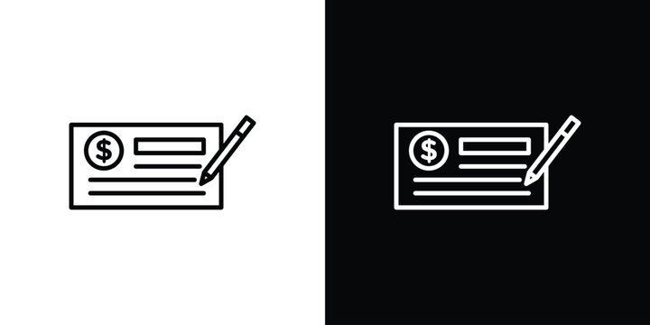 Money check icon logo design in editable line strokes