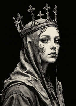 Dark Fantasy Portrait of a Sad Queen Wearing a Spiked Crown