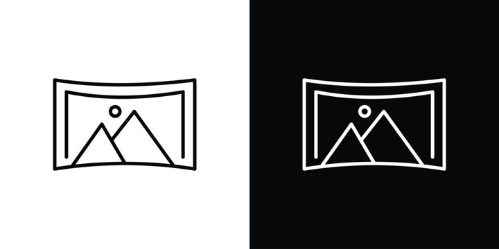 Panoramic icon logo design in editable line strokes
