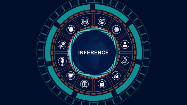 Digital infographic diagram with Inference text and technology icons on dark background natural language processing,4k quality animation video..