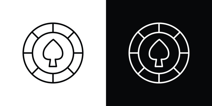 Poker chip icon logo design in editable line strokes
