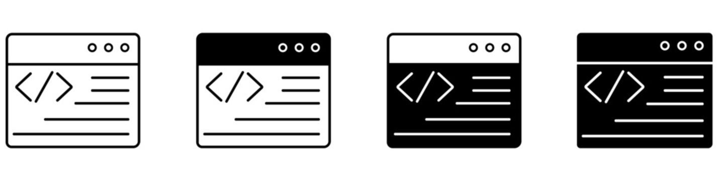 Web page code icon vector set. HTML page structure illustration sign collection. Website source code symbol. Frontend markup logo or mark.