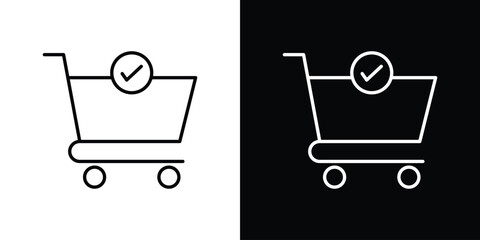 Shopping cart check icon logo design in editable line strokes © Ch