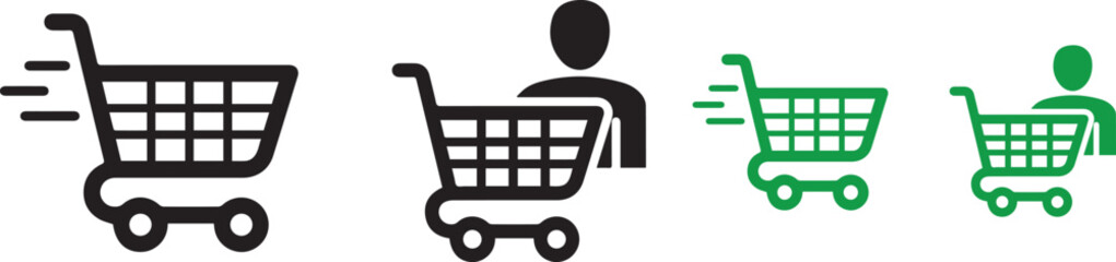 Shopping cart and person icons in black and green © Rujina
