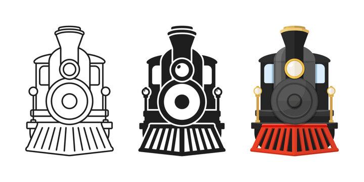 Modern speed train icon set collection in flat style. Railroad transport vector illustration on isolated background. Locomotive sign business concept.