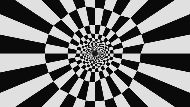 Spiral pattern with black and white checkered design moving inward