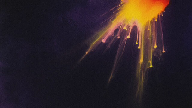 Bright yellow and orange paint dripping down on a dark purple textured generated using ai background