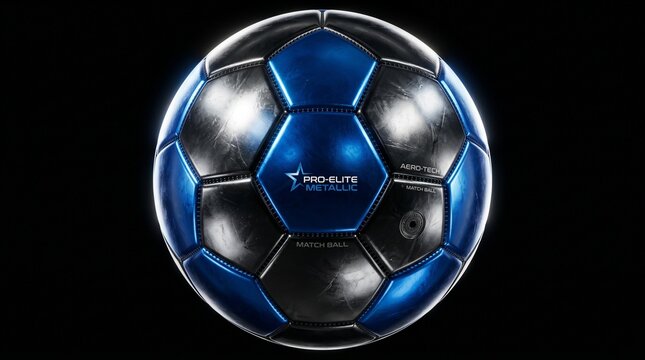 Glowing Blue Soccer Ball with Hexagonal Panels, Modern Aerodynamic Design, Nike Aero flight Pro, Futuristic Sports Equipment Photography, 8K image 