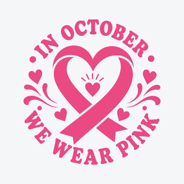 Breast cancer awareness month october pink ribbon heart symbol