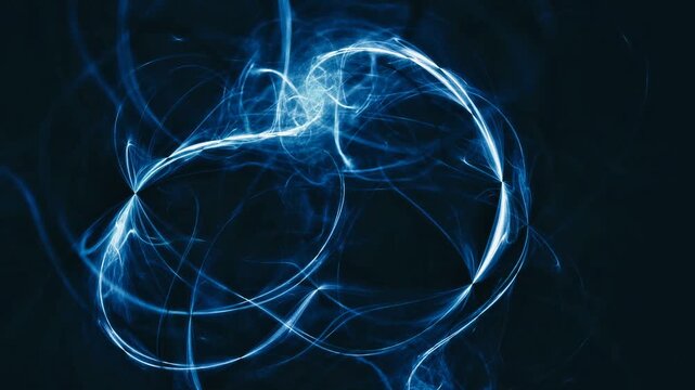 Abstract blue smoke and plasma energy swirling on black background loop. Ethereal fluid motion design perfect for sci-fi magic, cinematic transitions, cosmic nebulae, and ambient visual effects.