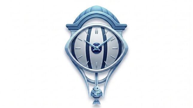 Stylized blue vintage wall clock with pendulum illustration isolated on white background