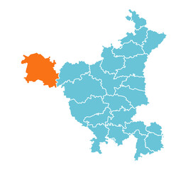 Fototapeta premium Sirsa district highlighted in orange on blue Haryana map 