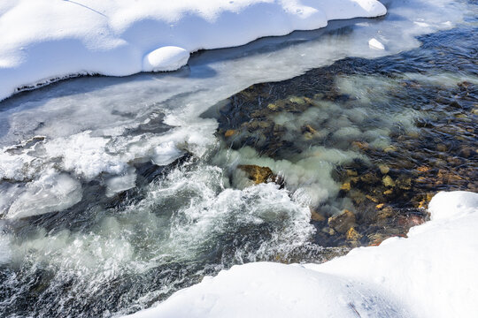 Close-up of ice forming in creek