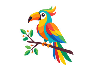 Obraz premium A vibrant and colorful cartoon parrot perched on a tree branch.