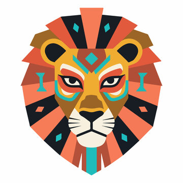 Geometric Tribal Lion Head Graphic Design.