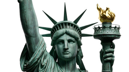Fototapeta premium Low Angle View of Statue of Liberty Head and Crown Graphic Isolated on White Background