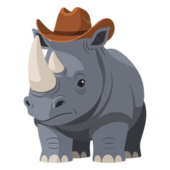Cartoon Rhino Wearing a Cowboy Hat. © Rezza