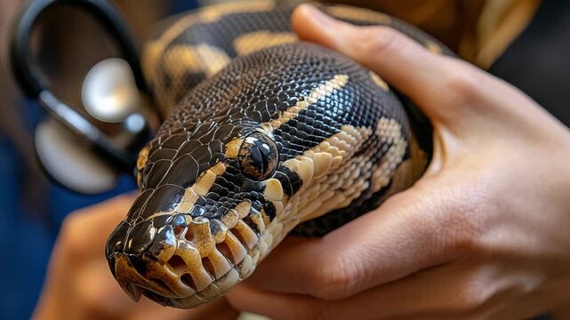 exotic pet clinic vet examining large python health condition