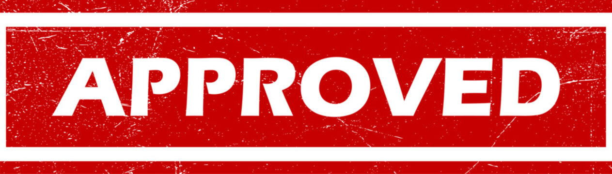 Red APPROVED stamp with white text and borders  official approval symbol