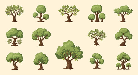 Fototapeta premium Cartoon Forest Tree Collection Vector Set