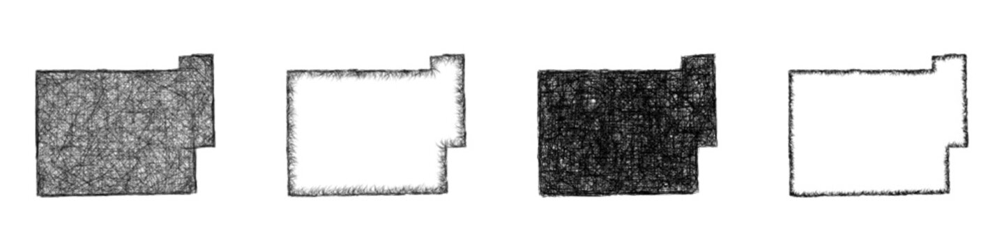 Black and white sketch Coles County (Illinois) outline map design set