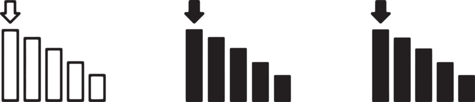 Black descending bar chart decline icons