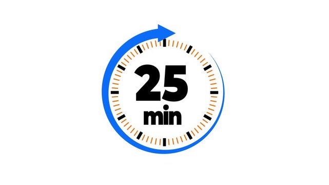 Animation video timer icon with 25 min. timer 25 minutes countdown icon. motion graphic arrow Clock 25 minute icon black background.4k video animation