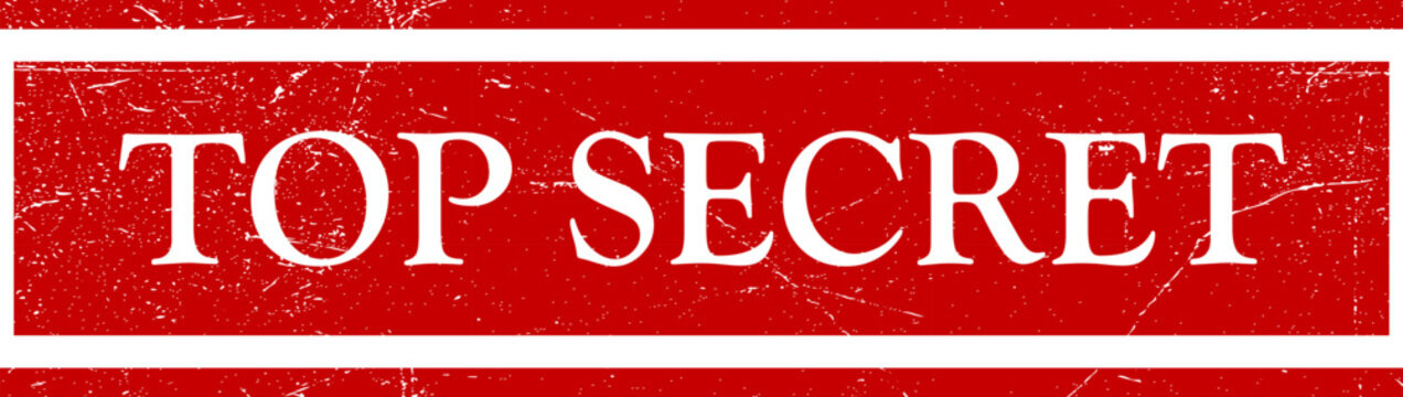 Red top secret stamp with white text and horizontal lines