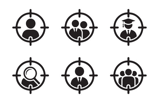 Set of target icons with human figures designed for HR recruitment training and business marketing needs.