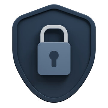 3D rendered shield icon with a padlock symbol representing digital security and data protection.