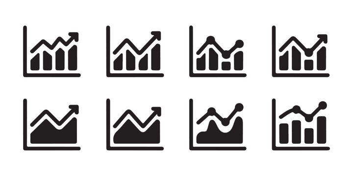 Collection of business growth and decline bar chart icons vector graphic.