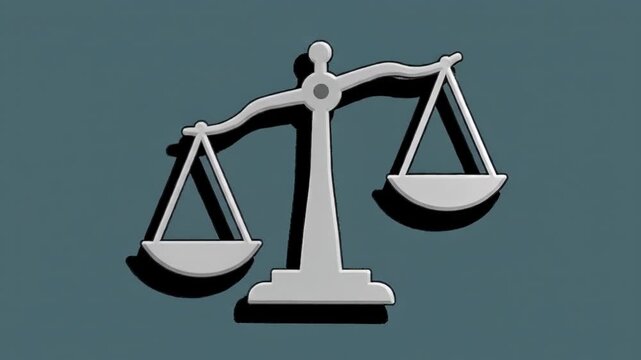 Icon of scales of justice, symbol of law and legal system, balanced scales on dark background