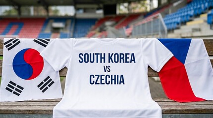 Fototapeta premium South Korea vs Czechia shirt with flags in stadium seating