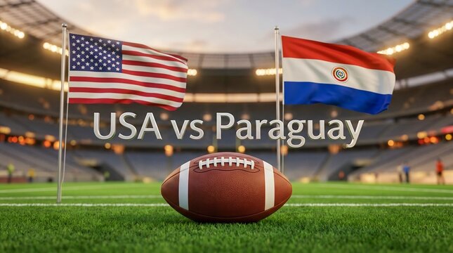 USA vs Paraguay American football flags on stadium field