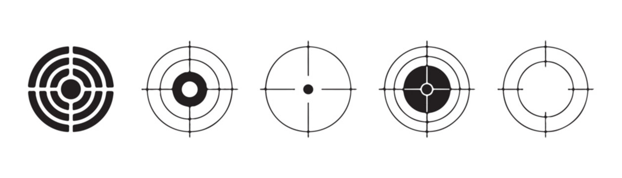 Set of black target icons for sniper crosshair sight elements collection design isolated on grey background.