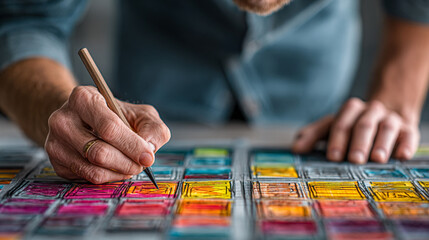 Fototapeta premium Creative UI/UX Designer Working on Colorful Digital Interface in Modern Workspace