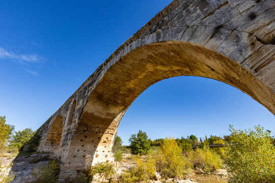 Low angle view of 3rd century Roman bridge, Pont Julien, on sunny day