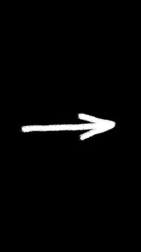 Straight right pointing hand drawn white arrow doodle animation on transparent background. Alpha channel included