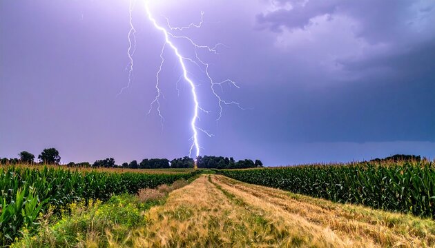 Twisting tornado funnel cloud over rural farmland horizon.