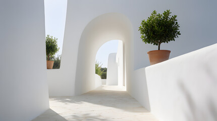 Fototapeta premium White Mediterranean Archway with Lemon Trees