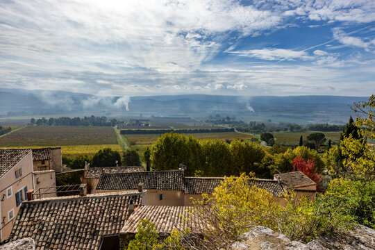Luberon valley with agricultural burning