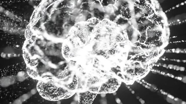 A digital representation of a human brain made of light particles