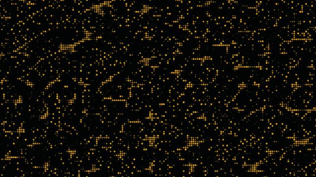 Golden dots create a dynamic pattern against a dark background
