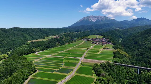 Kaida Rice Terraces and Mount Daisen in Summer