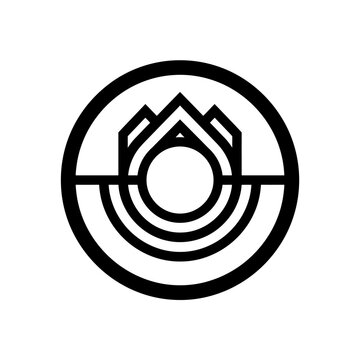 Black and white geometric shape logo.