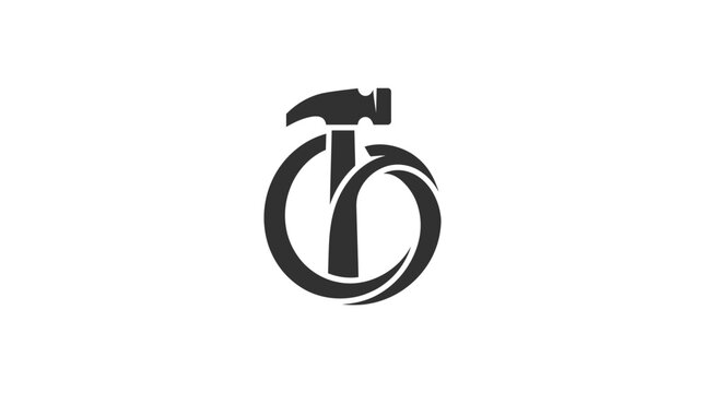 Black and white hammer logo symbol.