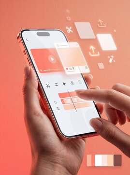 Hands holding smartphone with video editing app on screen