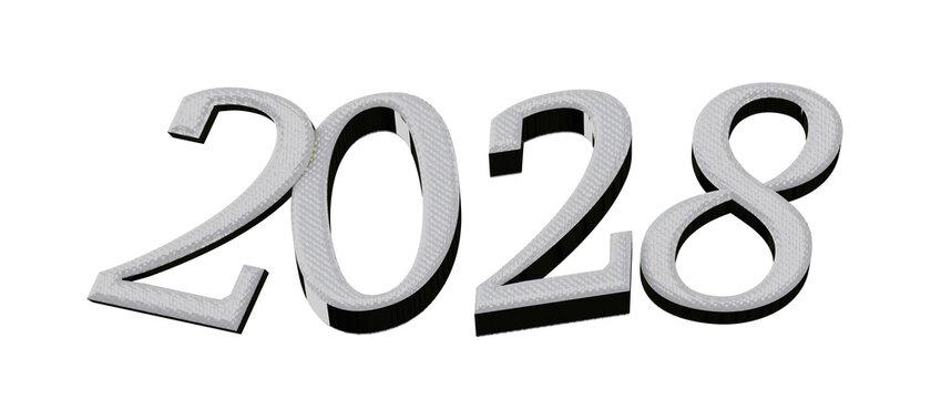 2028 text design with textured look and shadow effect isolated on a white backdrop repres