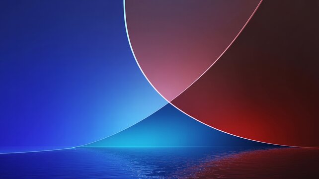 Minimalist abstract operating system style wallpaper with flowing blue and red curved overlapping lines reflecting on a dark textured surface