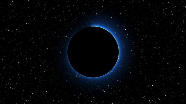 Solar Eclipse in Deep Space with Glowing Corona and Starfield, neon circle  animation video on star brust background.